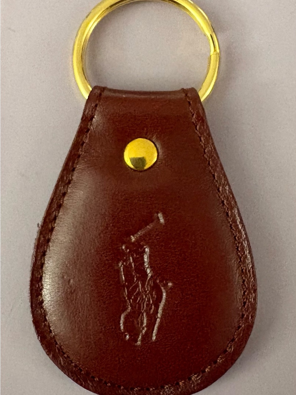 Polo by Ralph Lauren Brown Leather Key Fob with Gold Ring